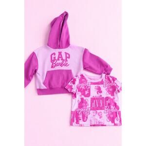 Gap Girls Bundle Barbie Hoodie Sweatshirt Barbie T Shirt Print Pink Size 4-5